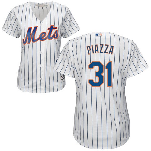 Mets #31 Mike Piazza White(Blue Strip) Home Women's Stitched MLB Jersey - Click Image to Close